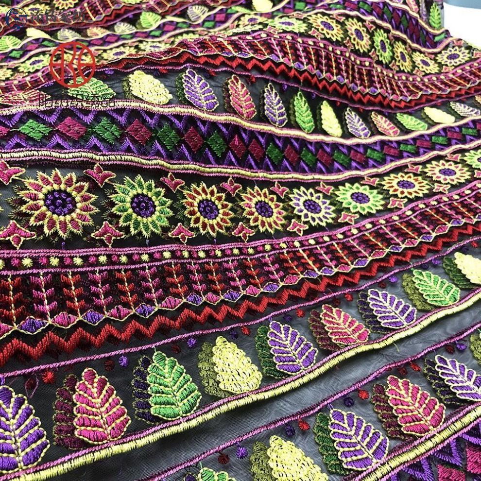 花布民族风绣花布少数民族服装布料网纱亮片刺绣面料十字绣绣花片钜惠