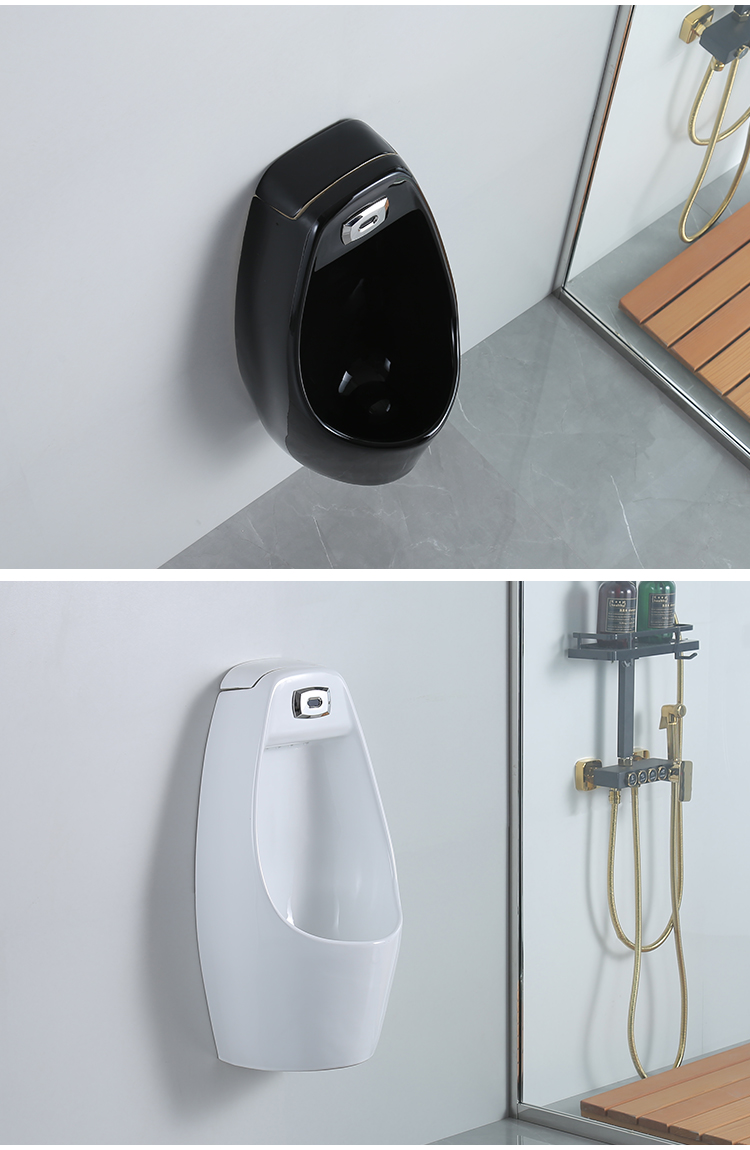 自动感应尿斗男士挂墙式家用卫生间陶瓷立式小便池黑色挂墙感应墙排