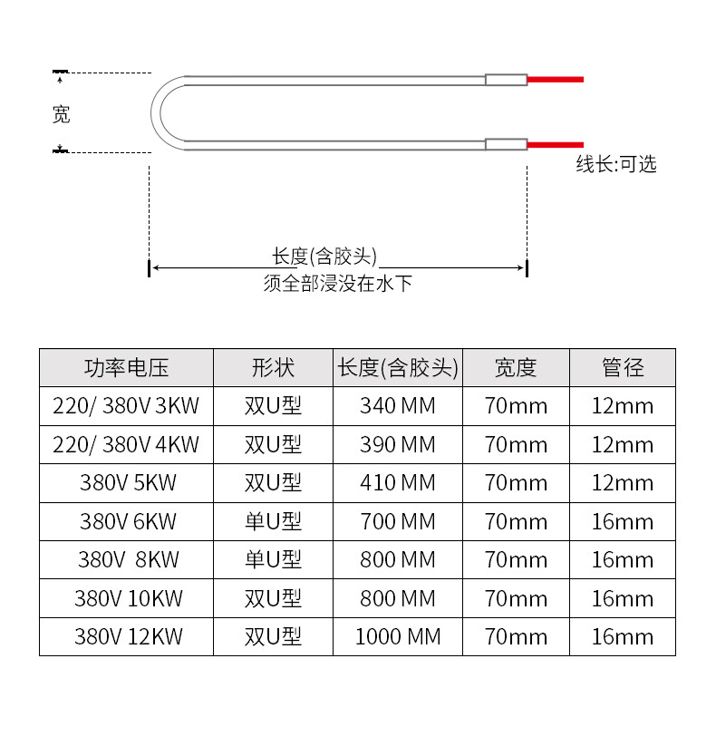 井水大功率加热器潜水电加热管防水箱浴池工业加热棒380v10kw12kw井水