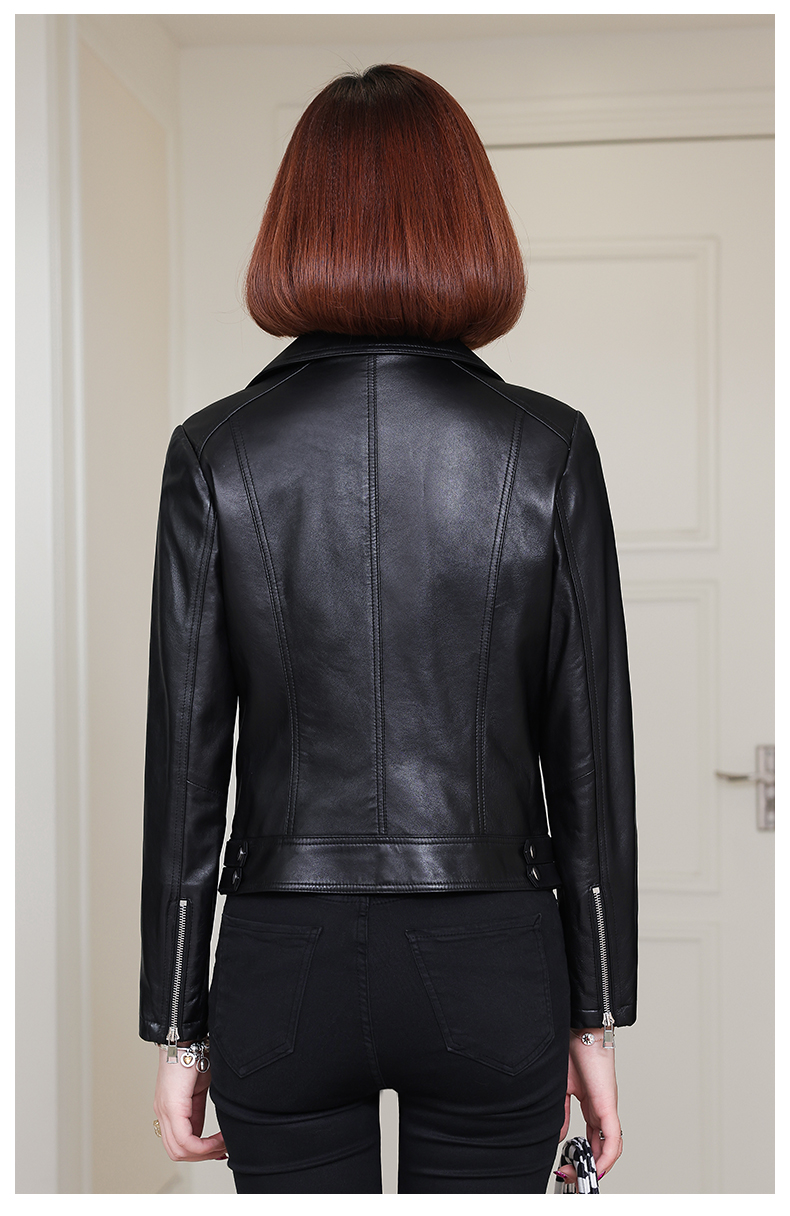 宗纯真皮皮衣外套女短款年春秋新款绵羊皮机车服夹克修身海宁真皮皮衣