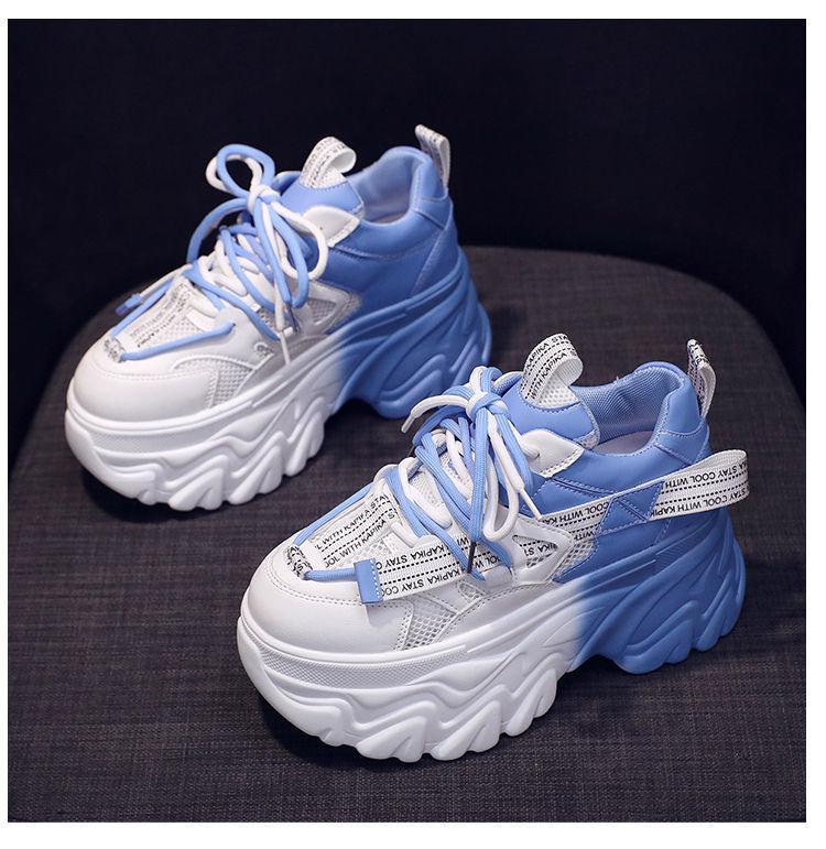 厚底老爹鞋女ins潮超火2022夏季新款网面透气增高百搭彩色运动鞋 蓝色