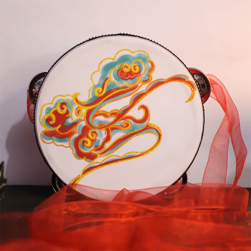 敦煌飞天鼓儿童敦煌飞天舞蹈手持铃鼓汉服道具敦煌井藻图案新疆鼓直径