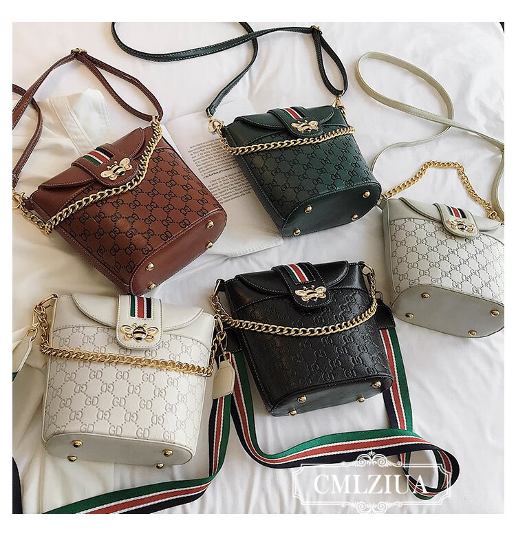 骆骐亚(cmlziua)轻奢包包女2020新款女包潮流小蜜蜂包包洋气压花水桶