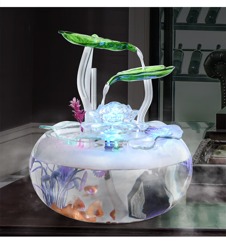 流水小鱼缸玻璃欧式创意办公室桌面循环景观摆件客厅家居装饰品 直径3