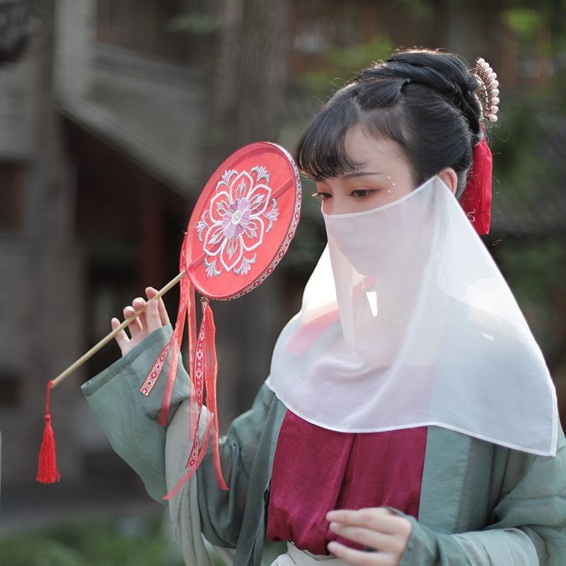芭雅莲面纱古风古风雪纺面纱汉服遮面蒙面防晒仙女古装纱巾刺绣面帘