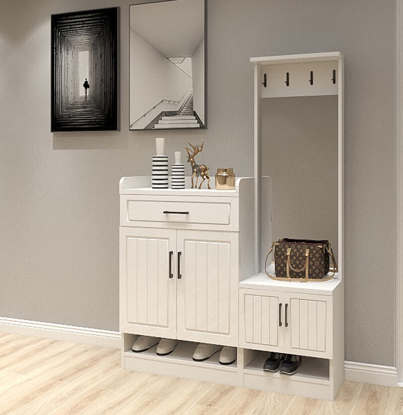 鞋柜带镜子一体简约现代入户门厅衣帽柜多功能家用门口挂衣架组合k46