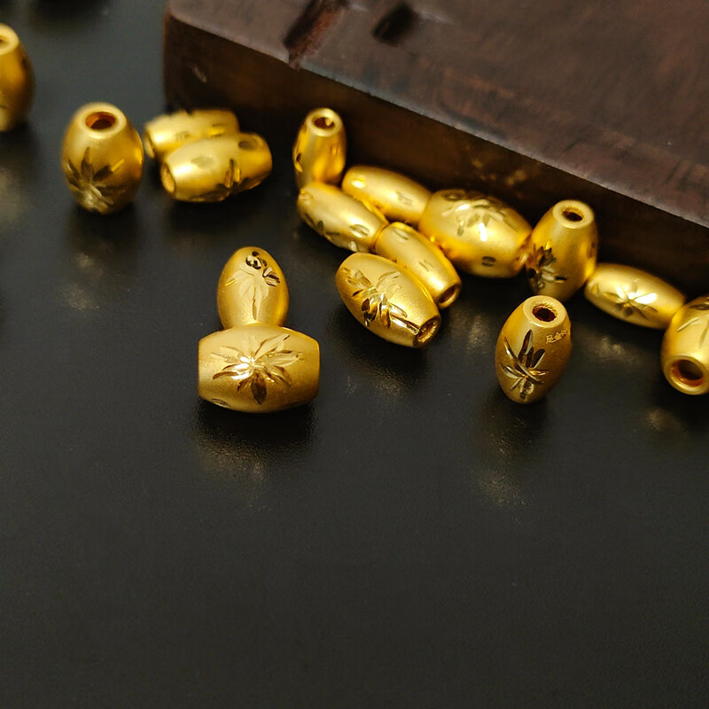 老凤凰黄金999足金车花米字金珠小长珠3d硬金橄榄珠转运珠配饰手链