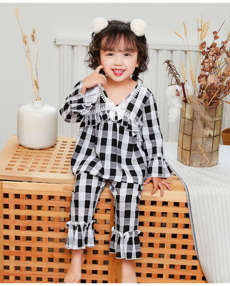 浪莎顶呱呱同款夏季薄款儿童女童棉绸睡衣长袖春秋季女孩绵绸宝宝家居