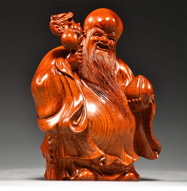 仙莱阁花梨木雕刻精雕老寿星公摆件家居客厅装饰红木工艺品生日祝寿