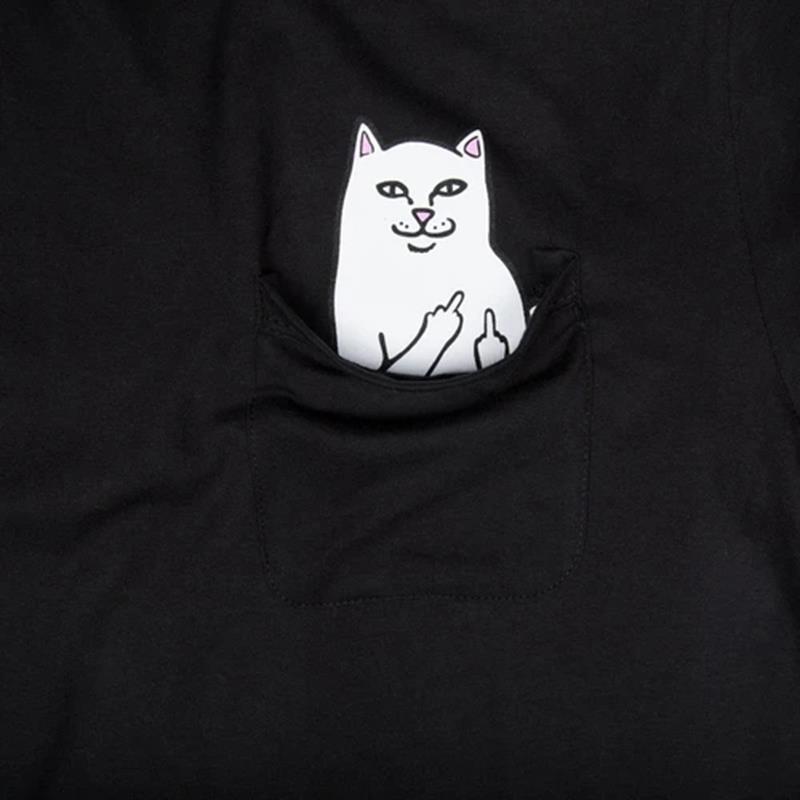 美国潮牌ripndip贱猫中指猫夏季纯棉短袖t恤经典款口袋猫男女情侣灰色