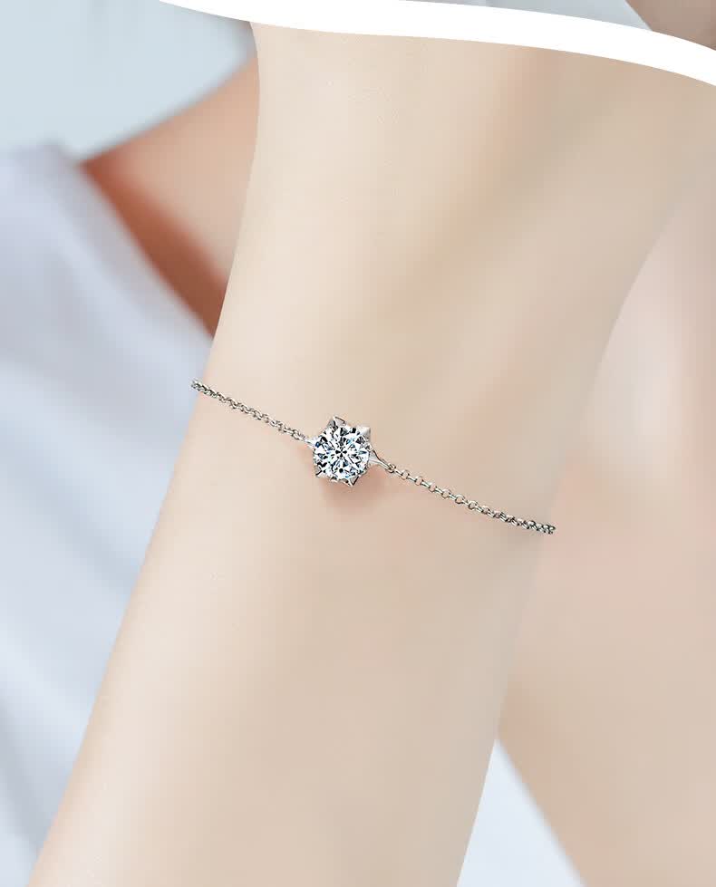 阿辽莎莫桑钻石925银手链女款一克拉单钻小众设计求婚结婚情人节生日