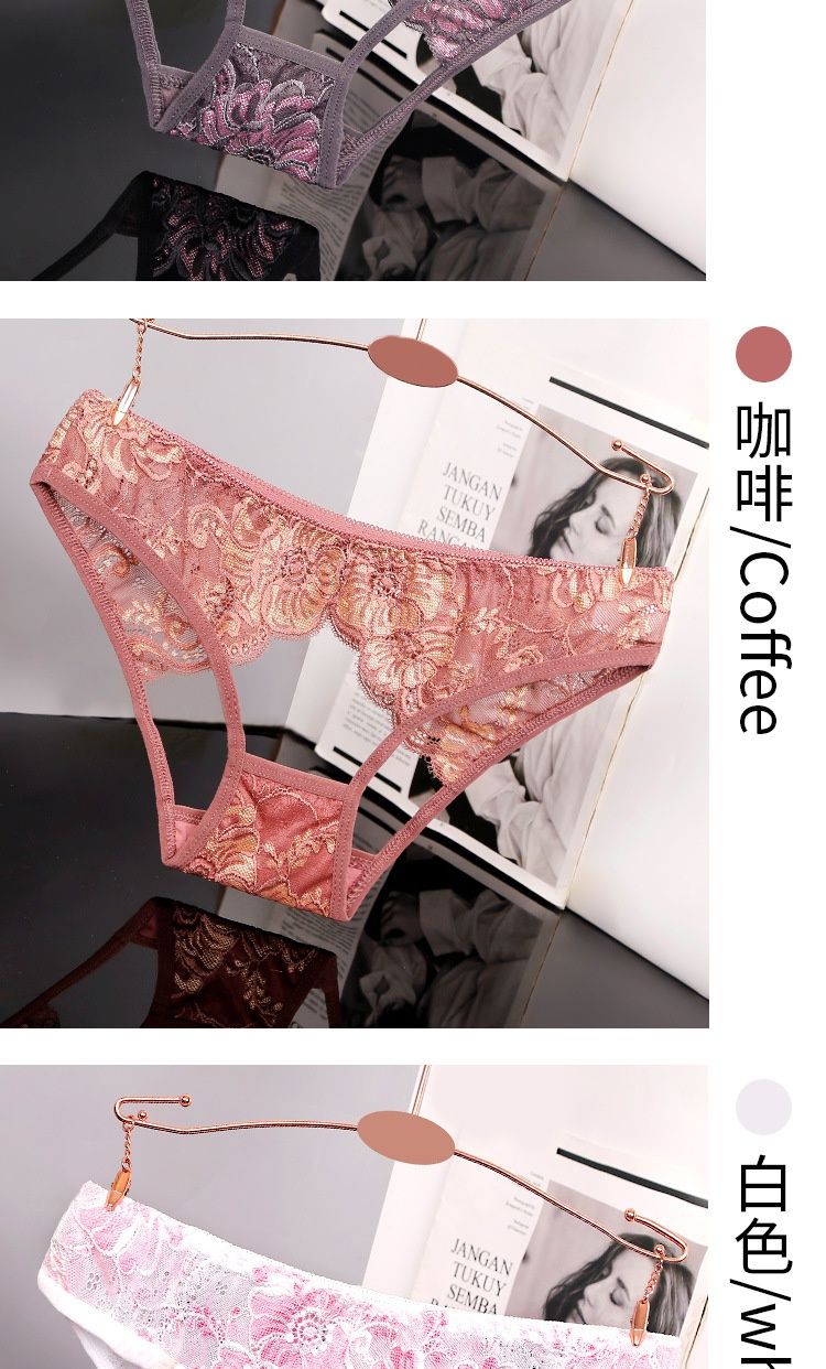 密龄开裆内裤免脱女性感诱惑雷丝情趣裤头透明开档迷人丁字裤蕾丝镂空