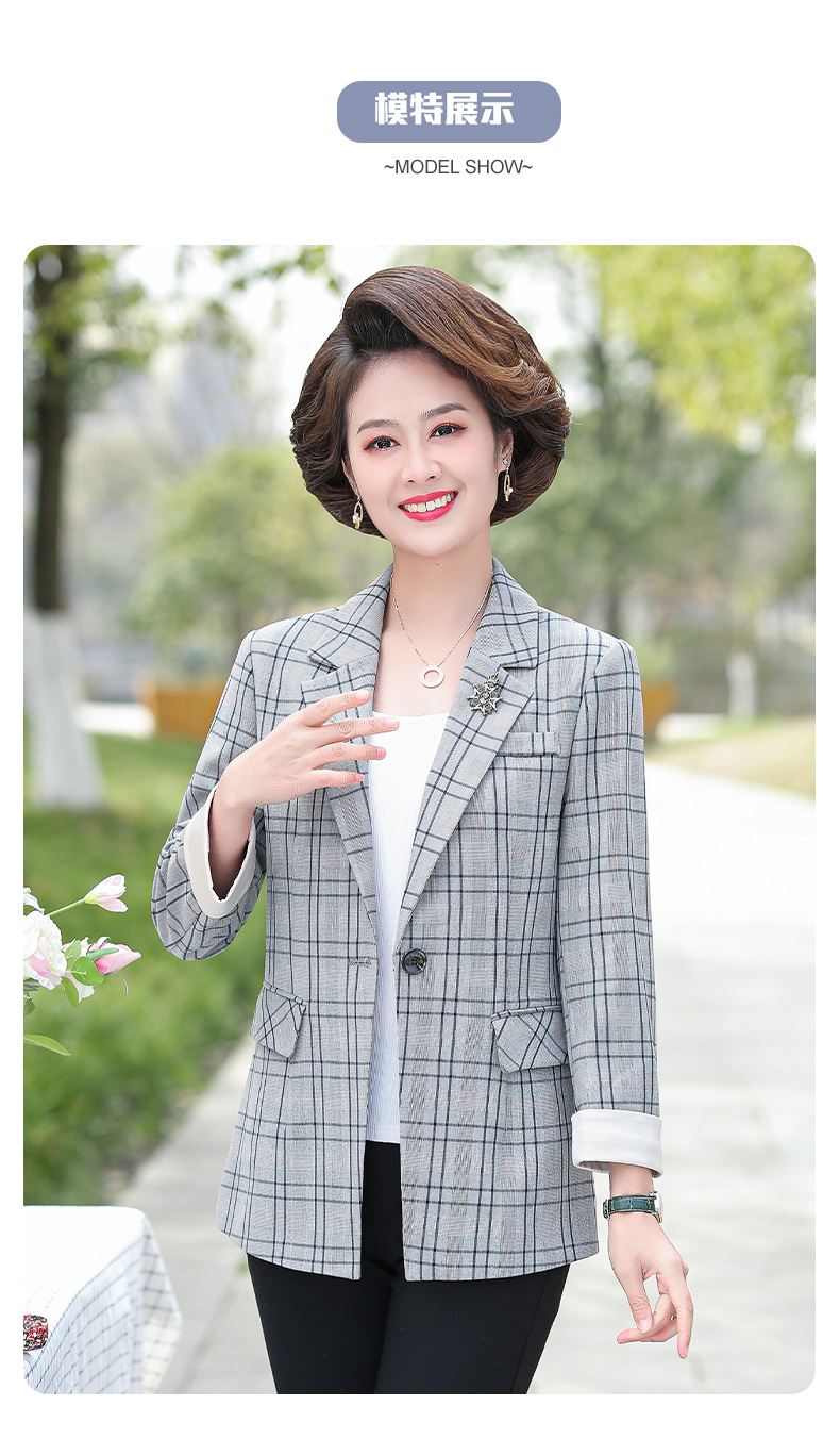 菲中年妈妈装春装格子小西装外套女短款中老年宽松西服小个子女士上衣