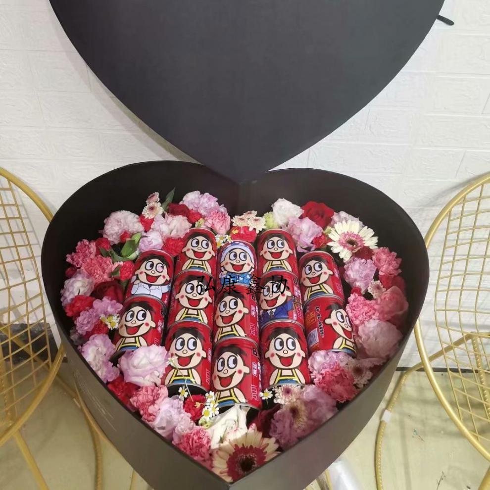 抖音网红创意礼物送男士女友旺仔鲜花礼盒玫瑰花成品6小罐旺仔8朵香槟