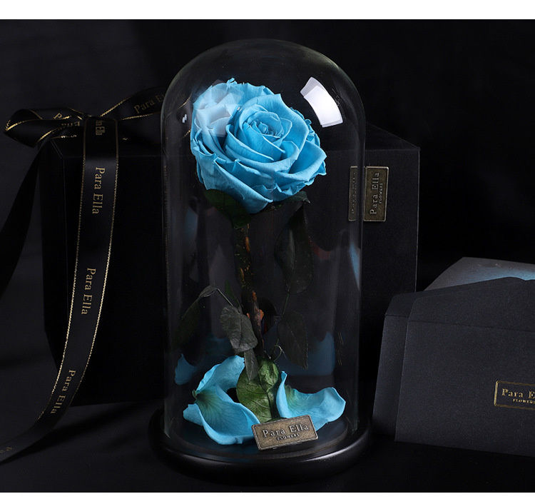paraella永生花玫瑰花玻璃罩保鲜花礼盒圣诞节情人节创意礼物红色