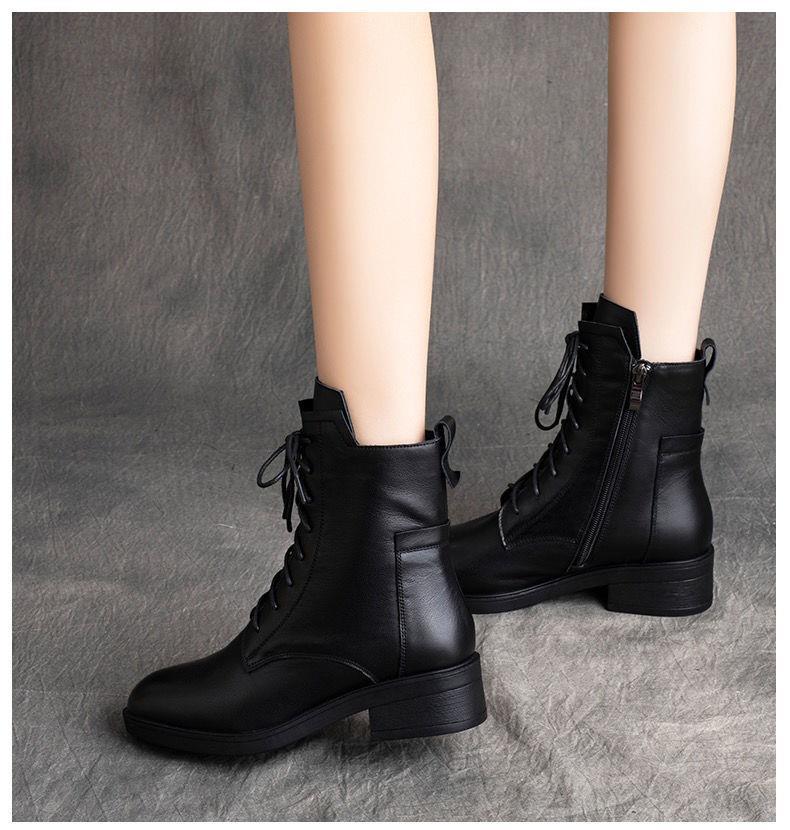 马蹄靴女秋季新款秋鞋女靴子英伦风秋冬单靴女黑色加绒35