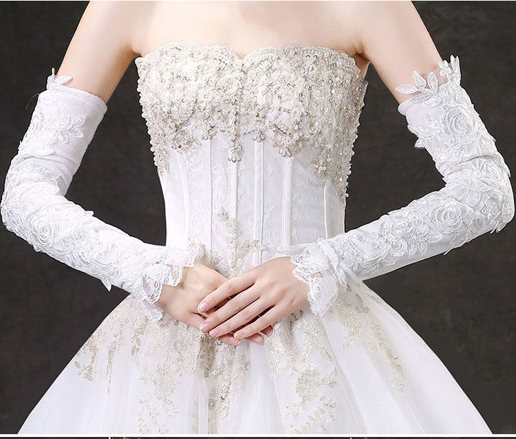 霄杰新品婚纱加长手套长款加绒冬季新娘婚纱手套结婚礼服手袖套蕾丝