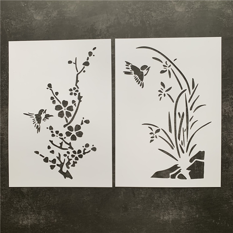 梅兰竹菊植物花卉手绘画板diy塑料镂空模板街头喷漆喷绘遮蔽板亿喔 60