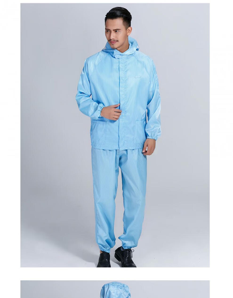 连帽食品服工作服套装蓝色分体连帽无尘服洁净服卫生车间服 蓝色 3l