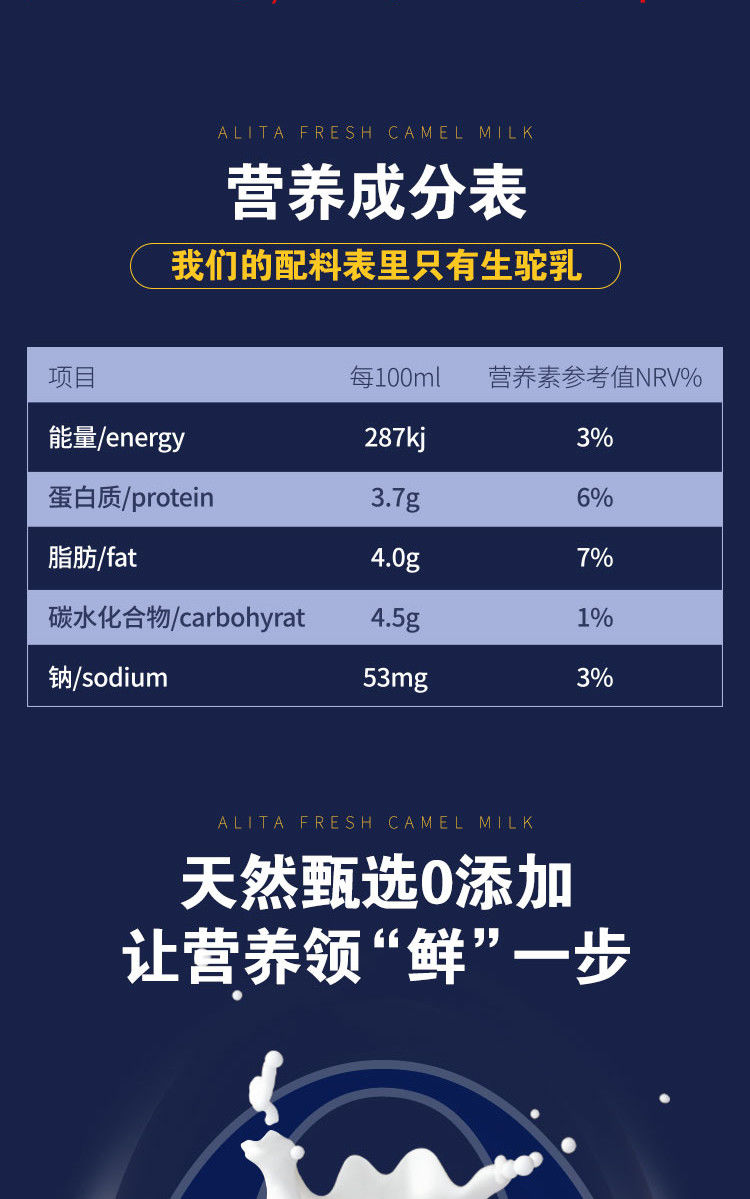 阿丽塔骆驼奶阿丽塔骆驼奶100高钙骆驼奶中老年学生骆驼奶新鲜驼奶250