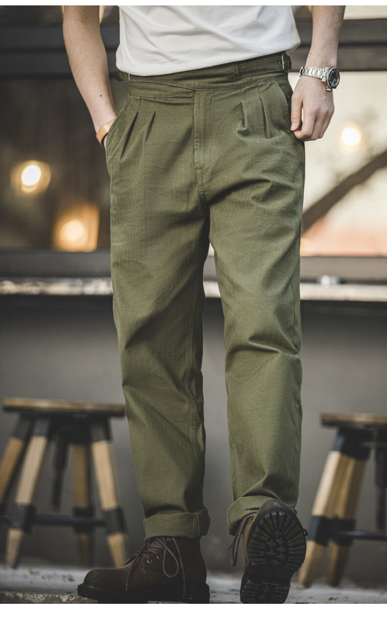 美式复古高腰廓尔格军库裤库尔喀直筒那不勒斯休闲西裤男卡其色m