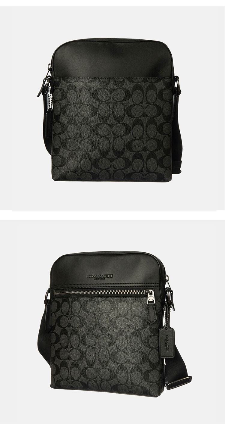coach蔻驰男包新款方包男士单肩斜挎飞行员包pvc配皮压花真皮包 f6