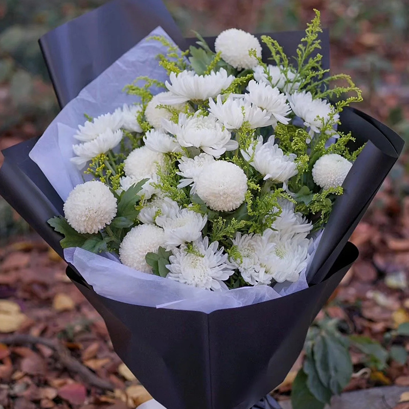 清明节上海扫墓黄白菊花花束速递同城天津祭奠悼念配送店11朵黄白菊花