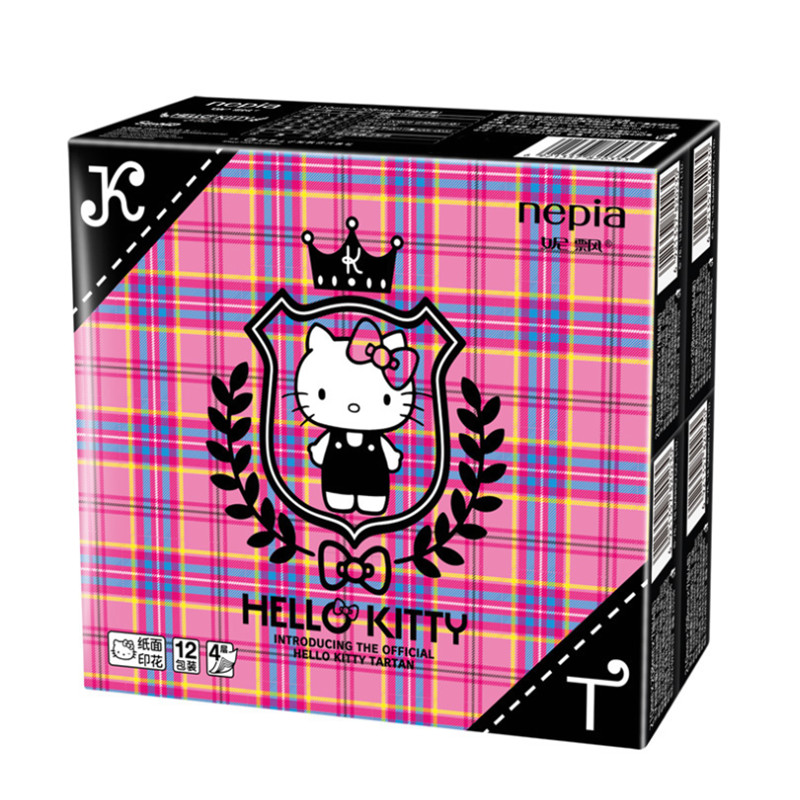 妮飘手帕纸小包妮飘凯蒂英伦格印花手帕纸便携式小包纸巾餐巾纸4层12