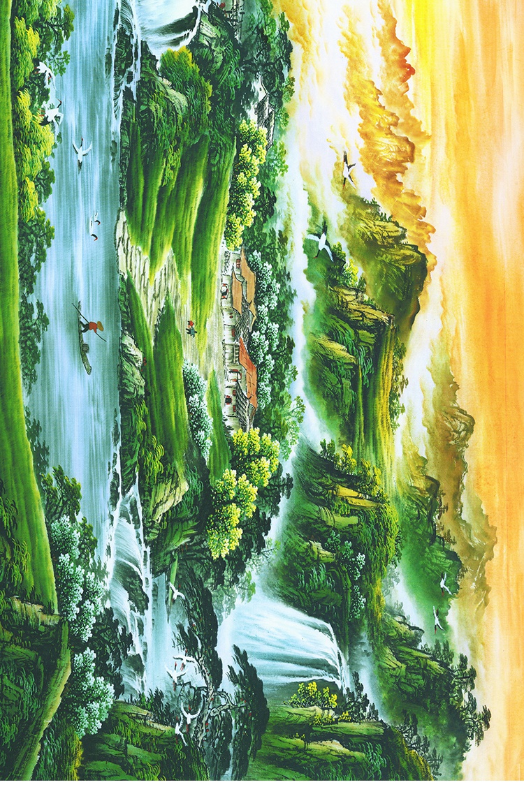 苏雅山水画挂画国画靠山新中式办公室沙发背景墙聚宝盆壁画装饰画旭日