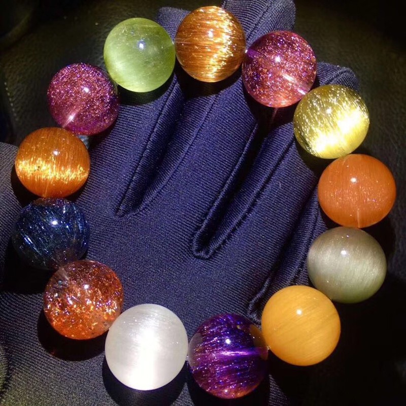 天然多宝发晶单珠手链 金发晶红兔毛灰兔毛黄兔毛紫发晶白发晶金草莓