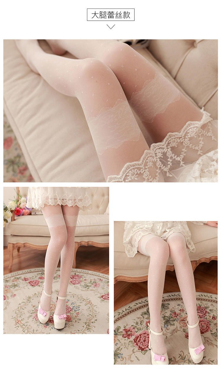 白丝袜萝莉半腿丝袜薄性感蕾丝提花白色丝袜连裤袜可爱萝莉日系甜美
