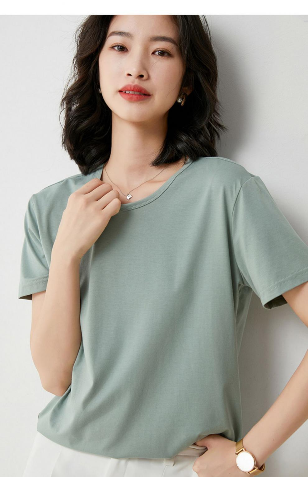 女士半袖莫代尔加肥加大女式t恤短袖圆领经典休闲色运动大号码舒适