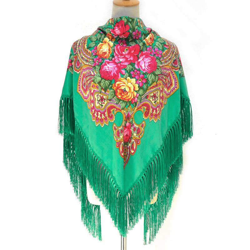 俄罗斯民族风大方巾春秋百搭围巾女茶卡盐湖旅游拍照流苏披肩两用