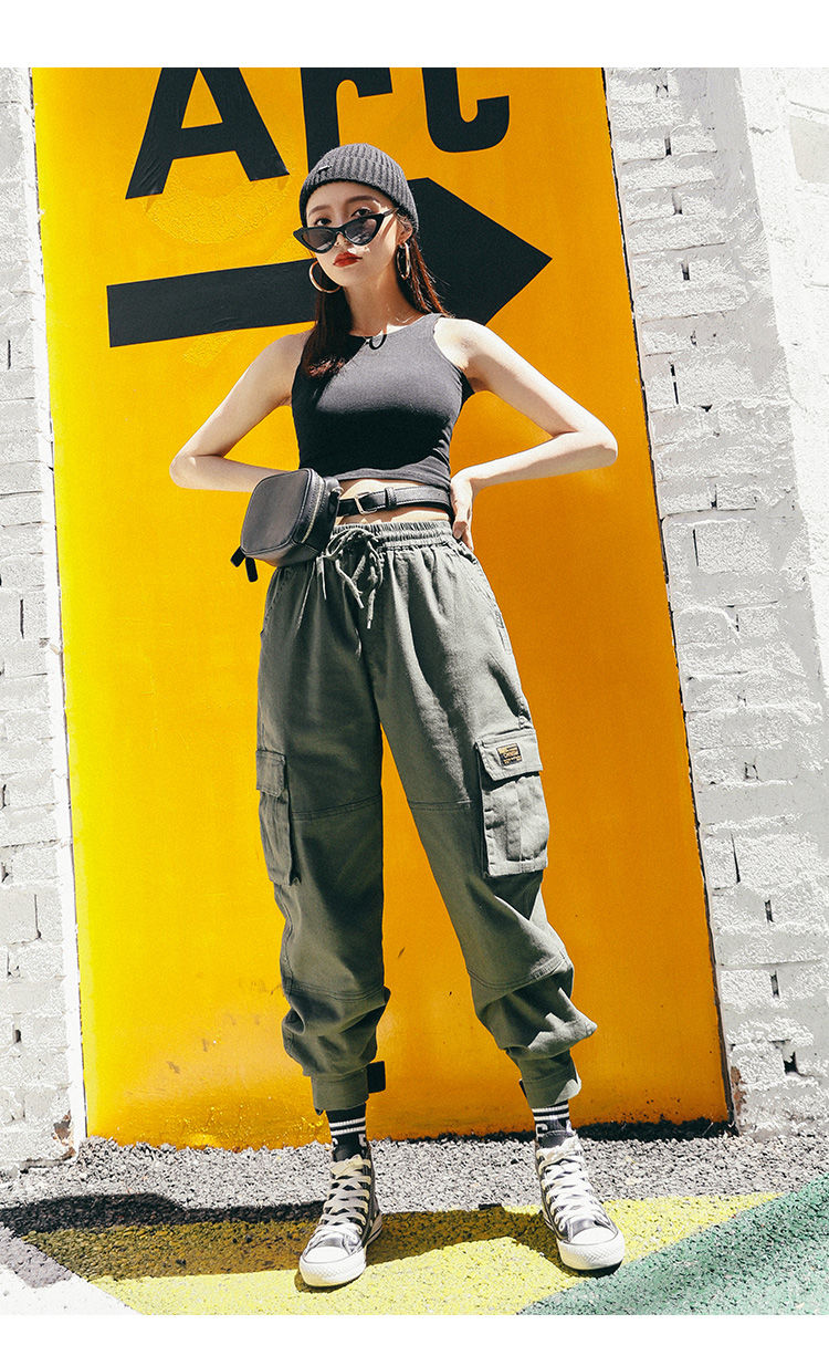 秋季工装裤女2021新款季女装hiphop裤子女韩版bf风多