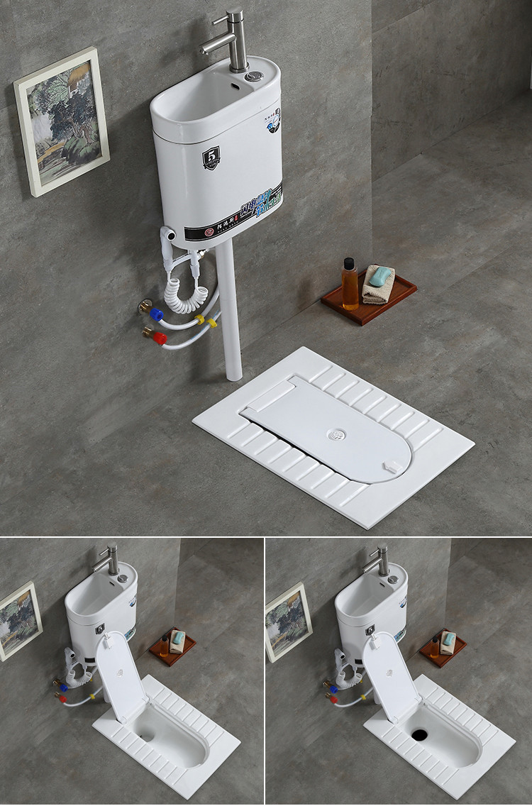 古萊登隱藏式帶蓋板蹲便器套裝嵌入蹲坑翻蓋蹲廁陶瓷洗手水箱馬桶水