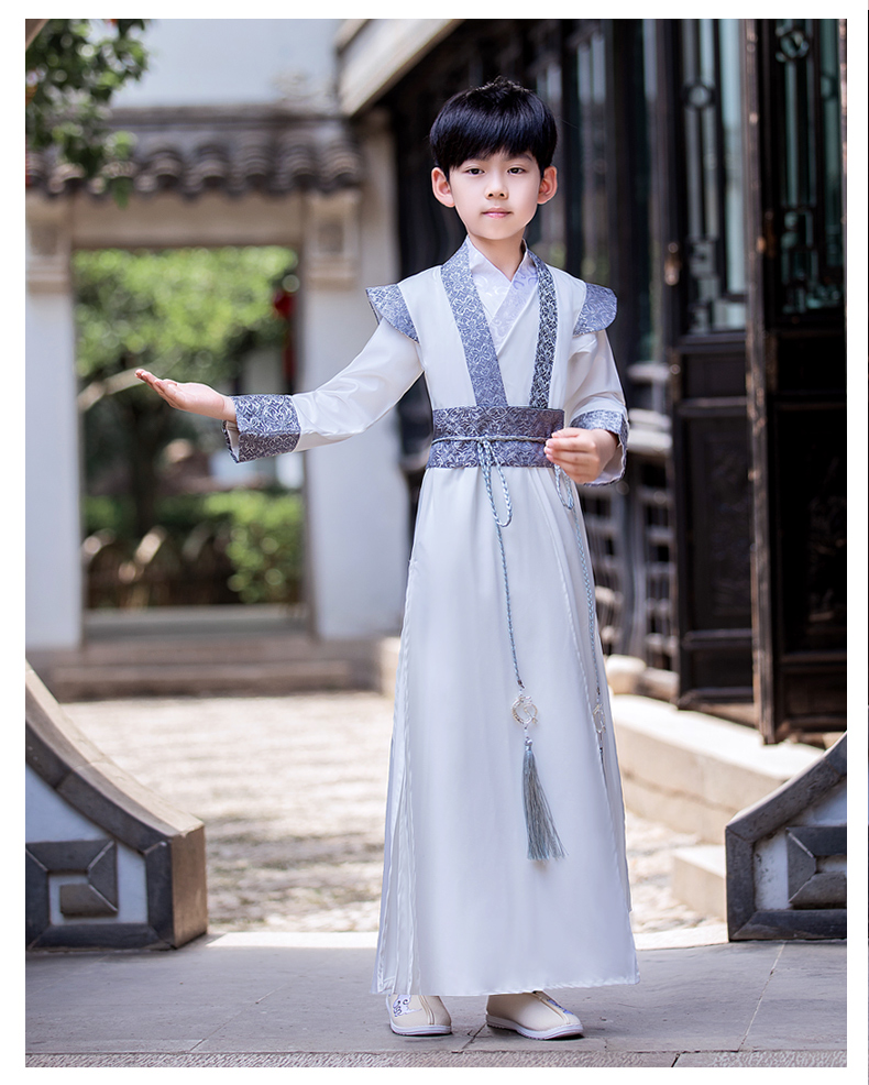 男童汉服夏季薄款儿童仙古风少爷帅气中国风男孩古装武侠演出服迎龙白