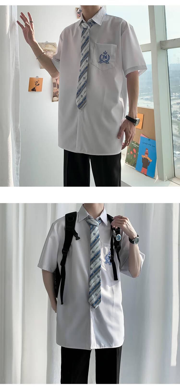 浪莎短袖衬衫男jk男袖夏季宽松dk制服休闲西装套装学生班服学院风半袖