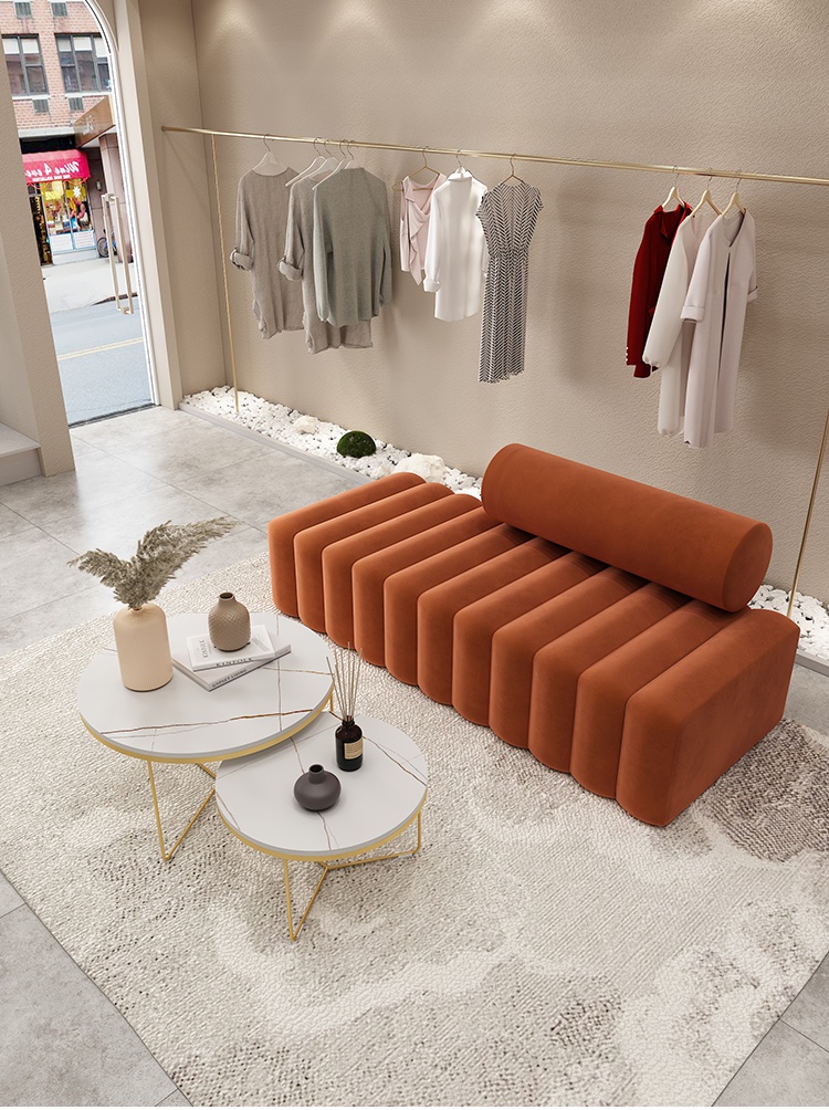 北欧服装店小沙发创意接待休闲ins长条美发店美容院网红款店铺用三人