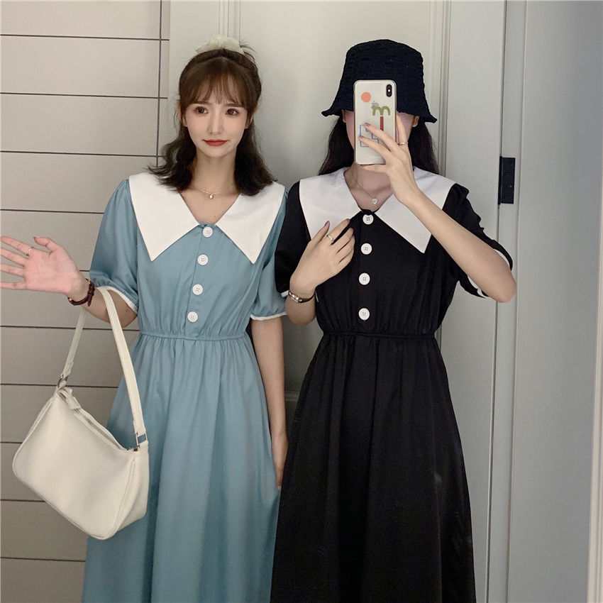 闺蜜装连衣裙姐妹装裙子夏季短袖拼接女学生韩版宽松显瘦学院风中长款