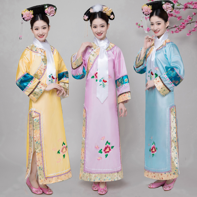 清朝古装女古代公主满族贵妃娘娘旗袍装演出还珠格格服装浅蓝色单独