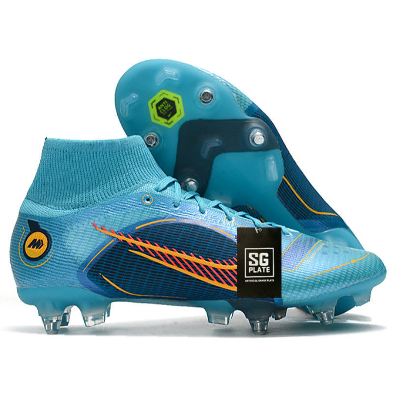 刺客14小李子内马尔钉钢钉高帮cr7姆巴佩男女钉天然草足球鞋 天蓝高帮