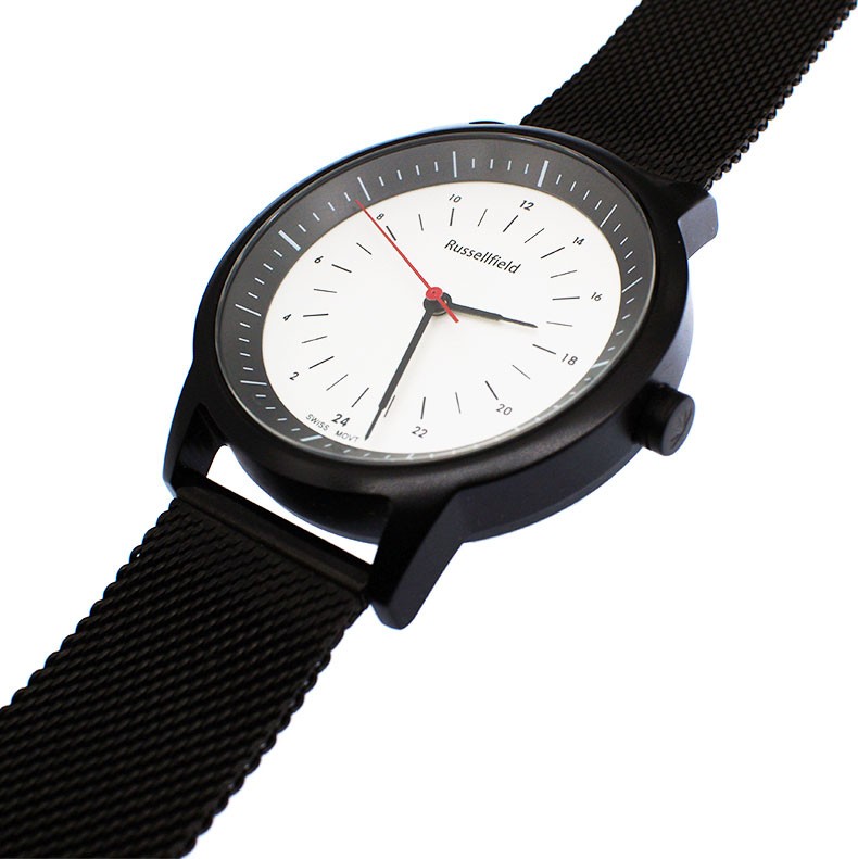 罗素菲尔德瑞士定制机芯手表系列24小时手表男女通用款手表 黑色钢带