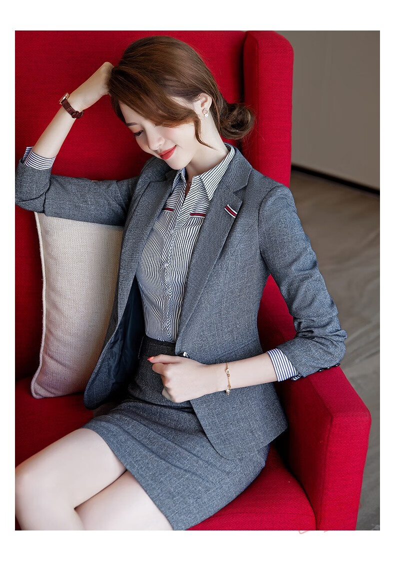 汇美特职业装女装套装小西装灰色工作服正装ol通勤销售前台面试工装