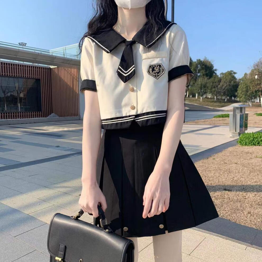jk制服小学生水手服大jk连衣裙14少女夏装15初中日系学院风百褶裙套装