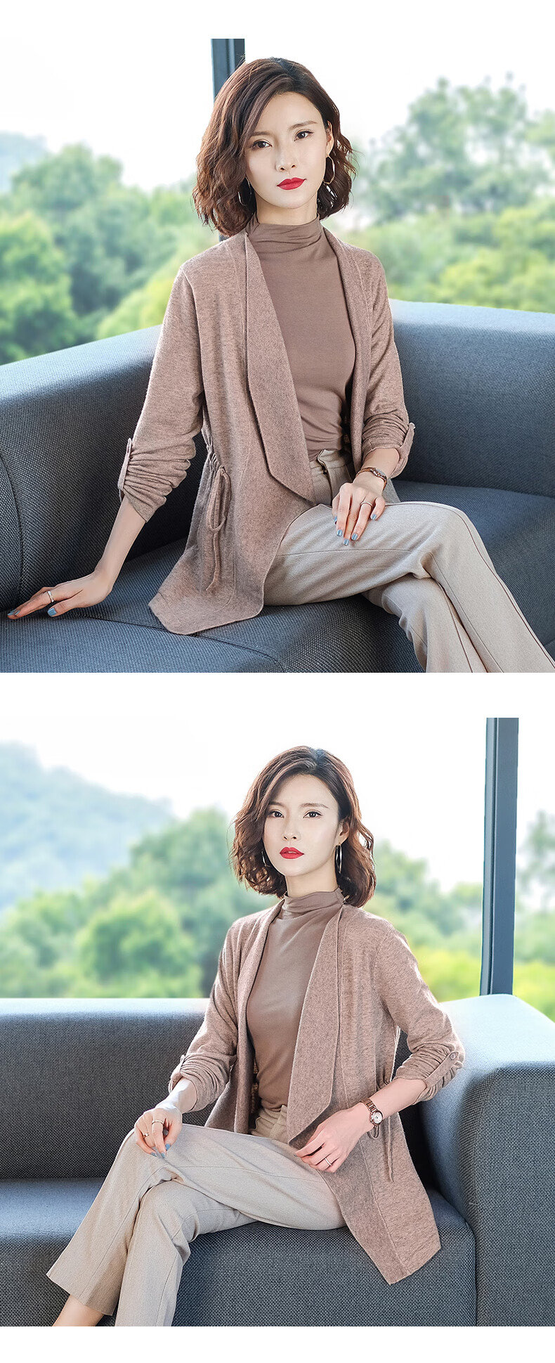 款针织衫早外搭小开衫薄款溥款秋装新款网红针织百搭毛衣外套女 驼色