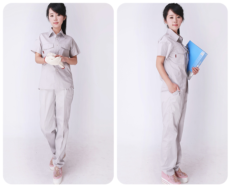 企神工装202鞍钢干部工作服夏季套装男耐磨焊工汽修装修服白色短袖
