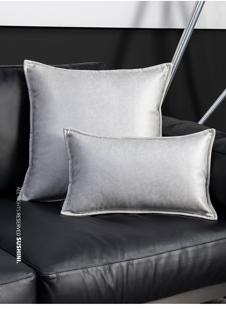 轻奢防水科技皮抱枕灰色科技布沙发靠枕套现代轻奢纯色靠垫客厅定制大