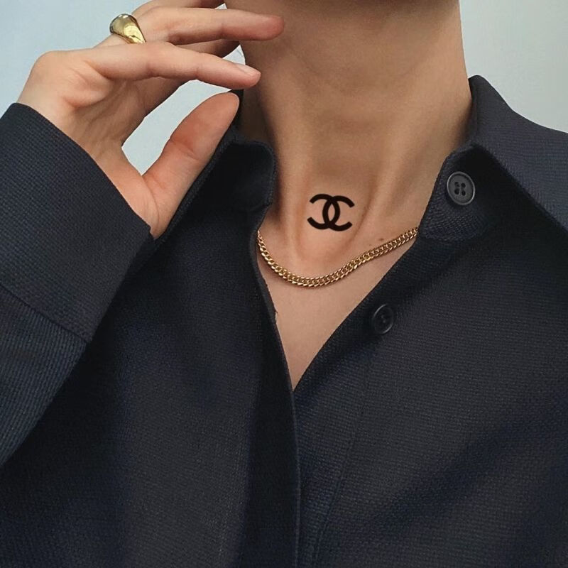 贴复古双c香奈几何草本纹身贴ins风 网红草木半纹身贴q1 2张【图片