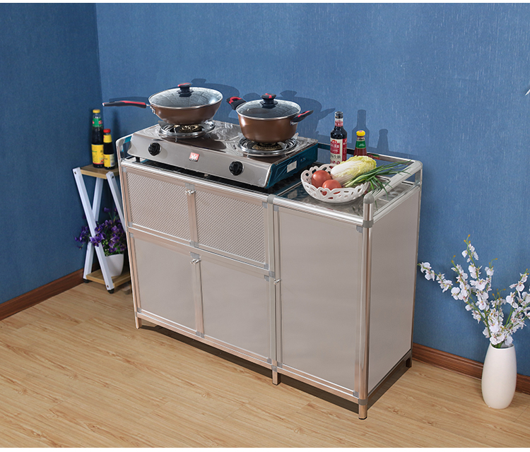 硕神家具不锈钢灶台柜一体柜简易碗柜储物柜家用铝合金厨具收纳柜二层
