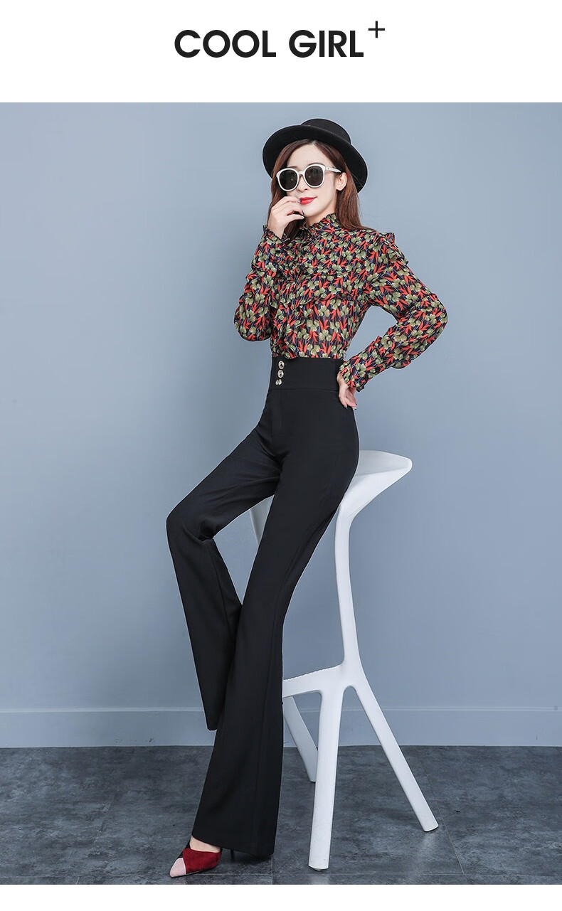 女装夏天弹力微叭裤大嗽叭新款小喇叭长裤夏季溥薄款女裤高腰微辣坠感